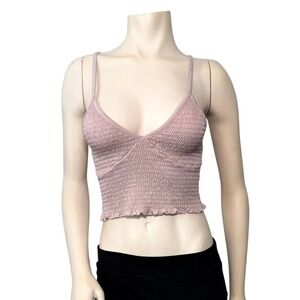 Faded Rose Cami Crop Top Women Large Dusty Rose Excellent Smocked V-Neck Boho